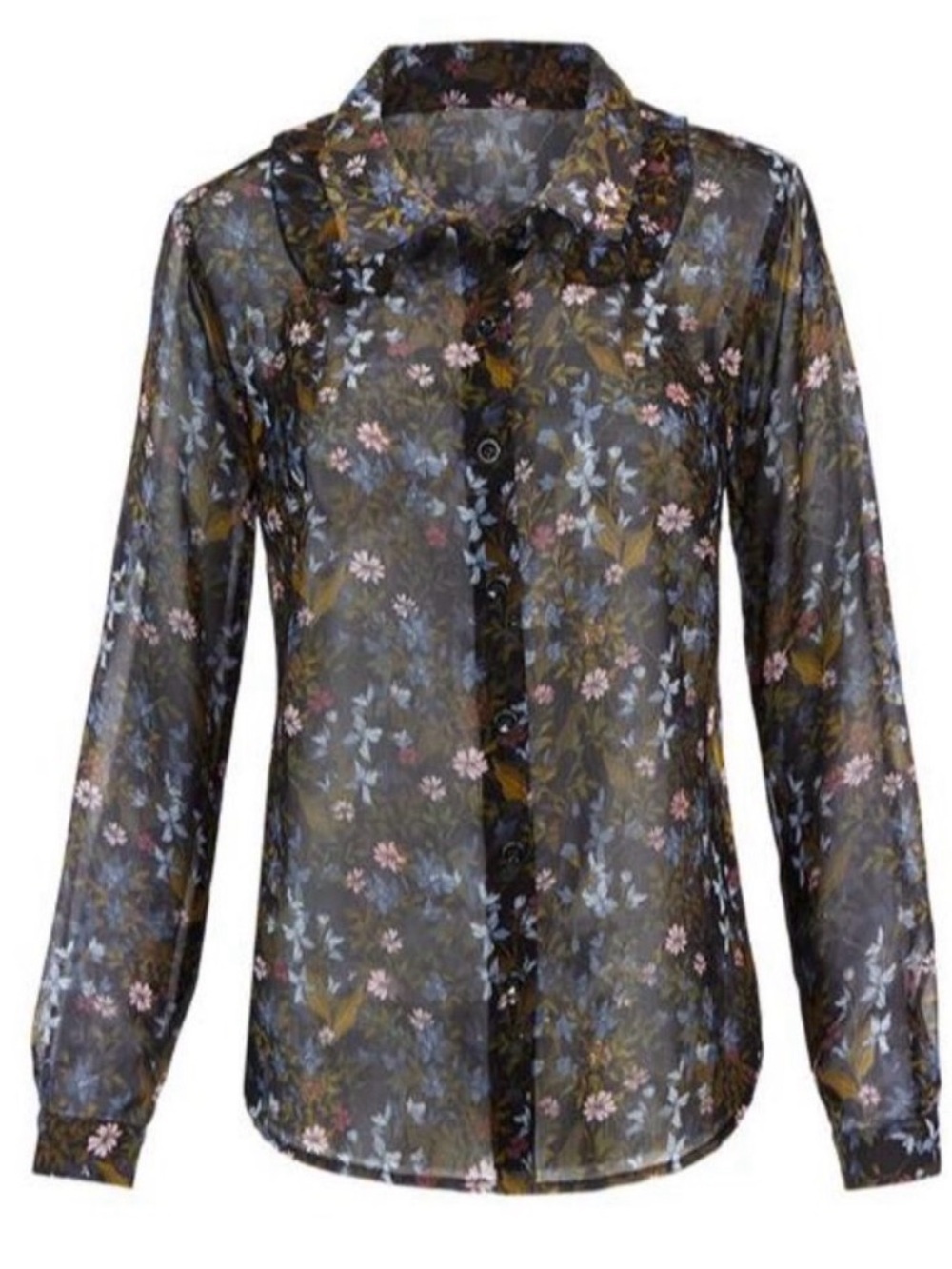 Cabi 3593 Floret Floral Top Long Sleeve Sheer Size Medium